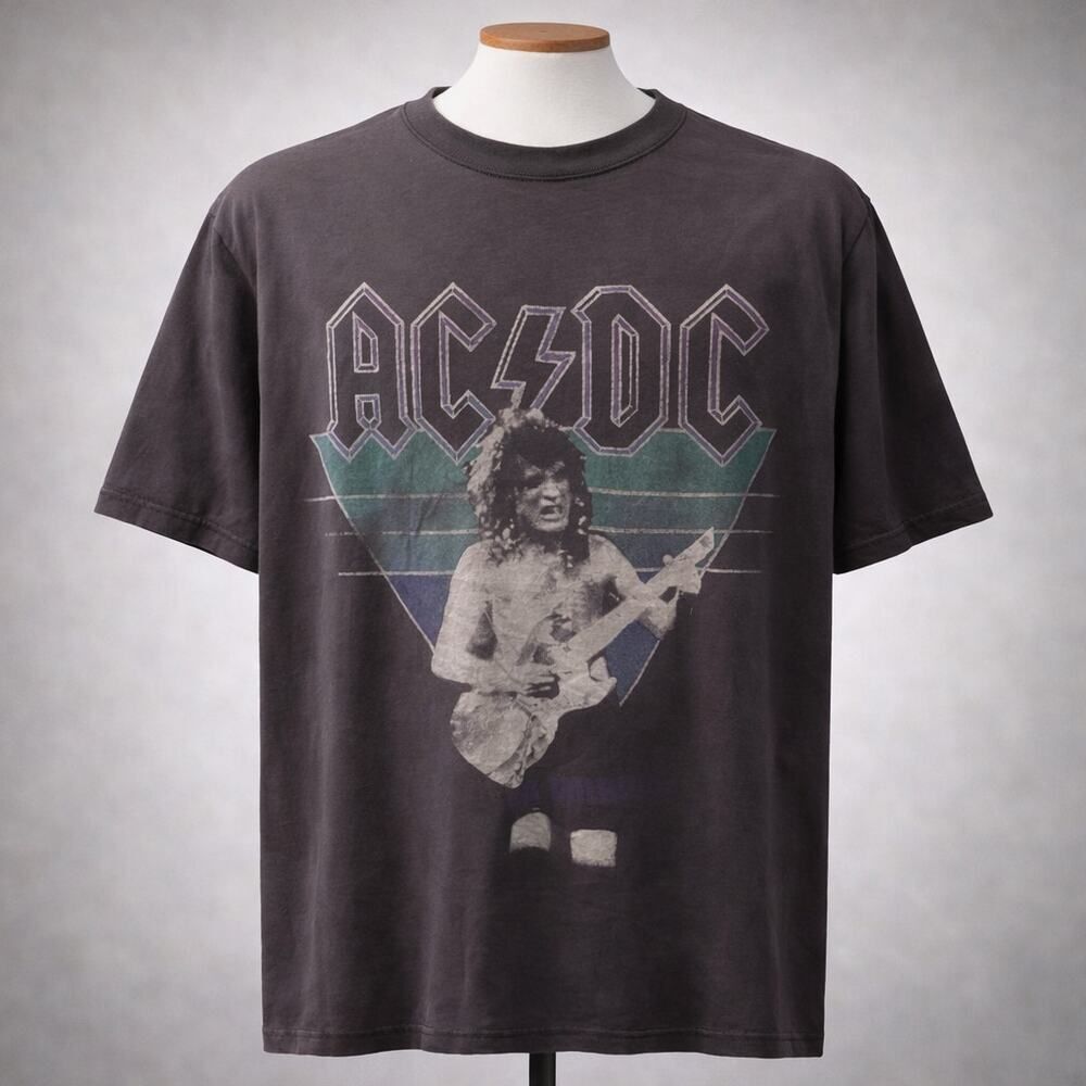 AC/DC Men’s Short Sleeve Dark Grey Graphic Shirt Large L Band Tour